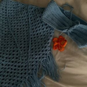 Blue Crochet beach set includes a flower clip